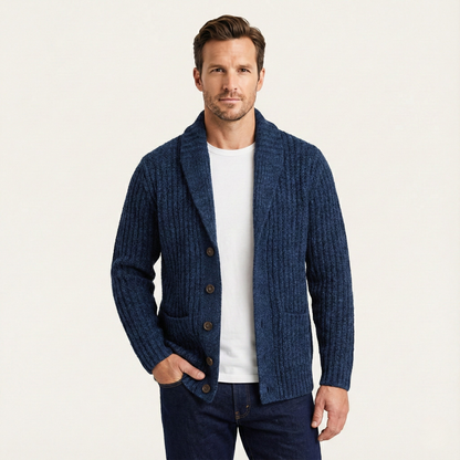 Cárdigan de punto grueso para hombre con cuello tipo chal-Cardigan for men-Casaluzia