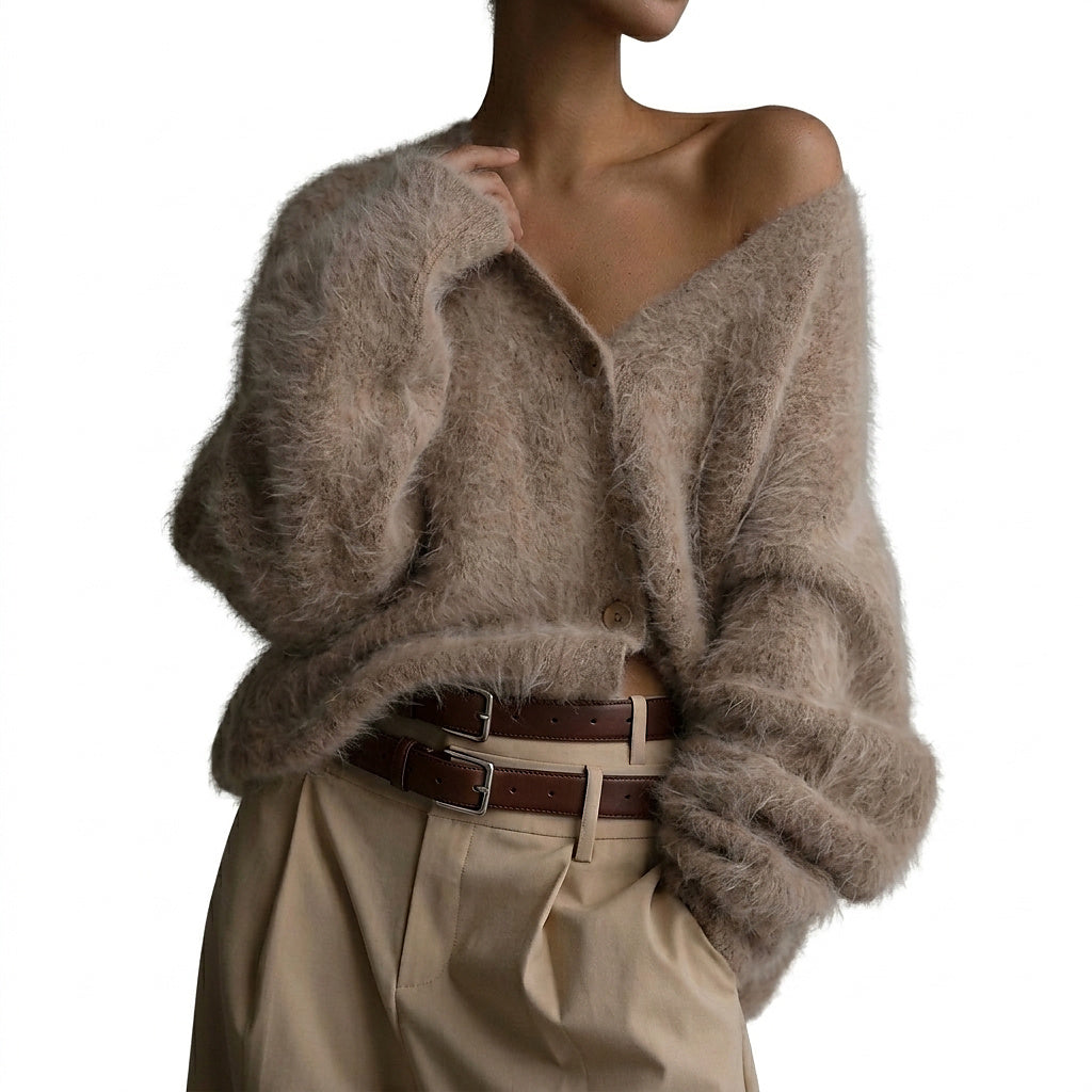 Cárdigan de punto para mujer con cuello en V y botones-Jacket for women-Casaluzia