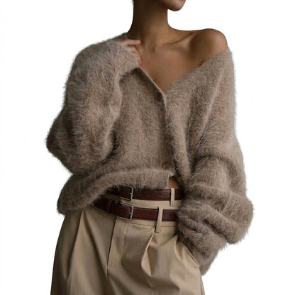 Cárdigan de punto para mujer con cuello en V y botones-Jacket for women-Casaluzia