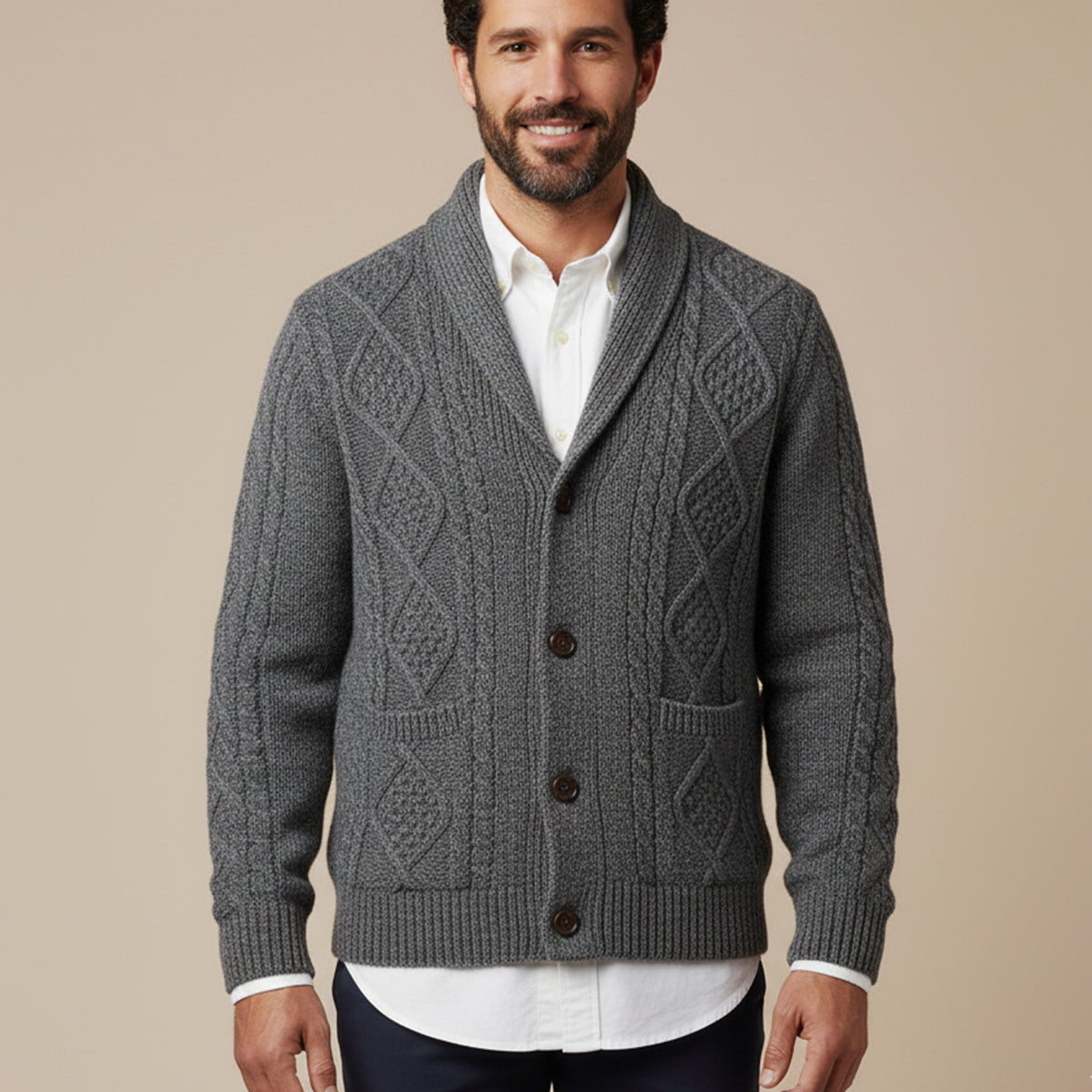 Cárdigan de punto trenzado con cuello de chal para hombre-Cardigan for men-Casaluzia