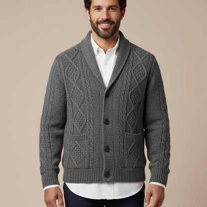 Cárdigan de punto trenzado con cuello de chal para hombre-Cardigan for men-Casaluzia