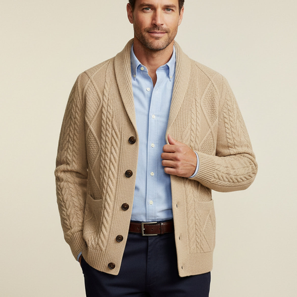 Cárdigan de punto trenzado con cuello de chal para hombre-Cardigan for men-Casaluzia