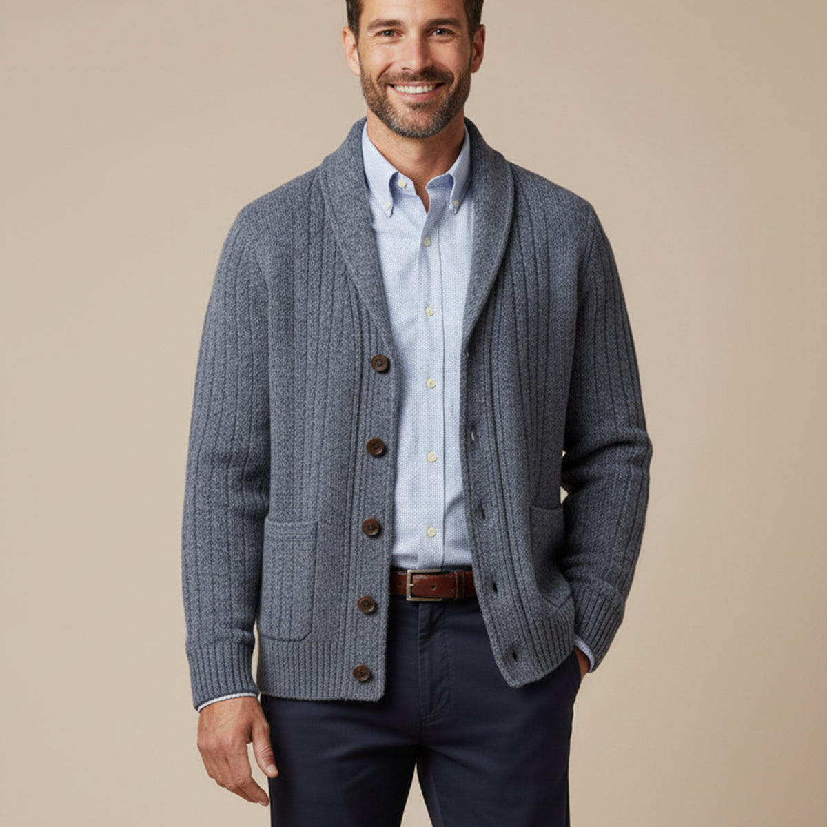 Cárdigan de punto trenzado con cuello de chal para hombre-Cardigan for men-Casaluzia