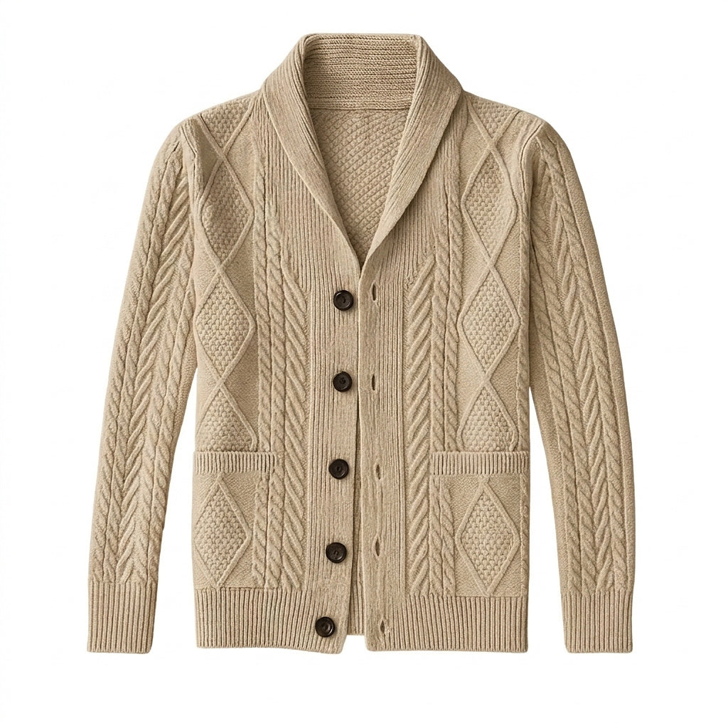 Cárdigan de punto trenzado con cuello de chal para hombre-Cardigan for men-Casaluzia