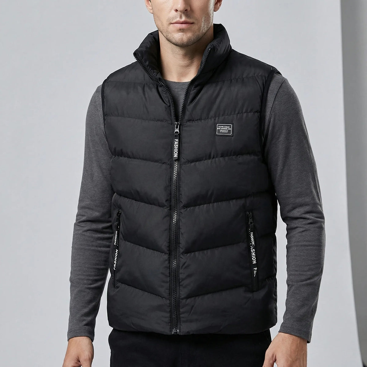 Chaleco acolchado para hombre con cuello alzado y cremallera-Vests for men-Casaluzia