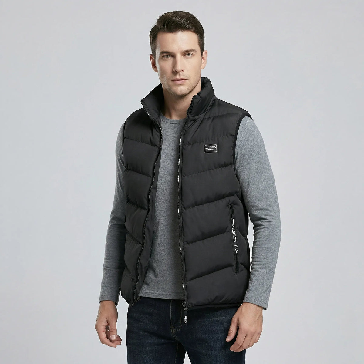 Chaleco acolchado para hombre con cuello alzado y cremallera-Vests for men-Casaluzia