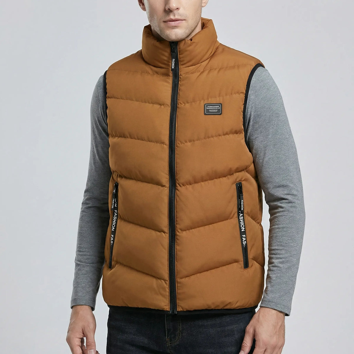 Chaleco acolchado para hombre con cuello alzado y cremallera-Vests for men-Casaluzia