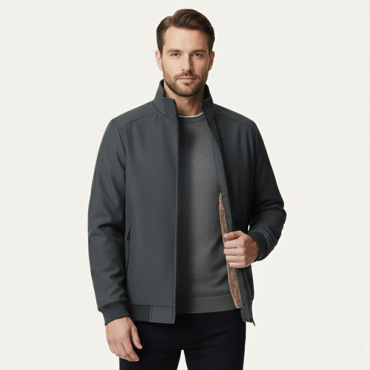 Chaqueta Bomber para Hombre con Cuello Alzado y Forro Polar-Jackets for men-Casaluzia