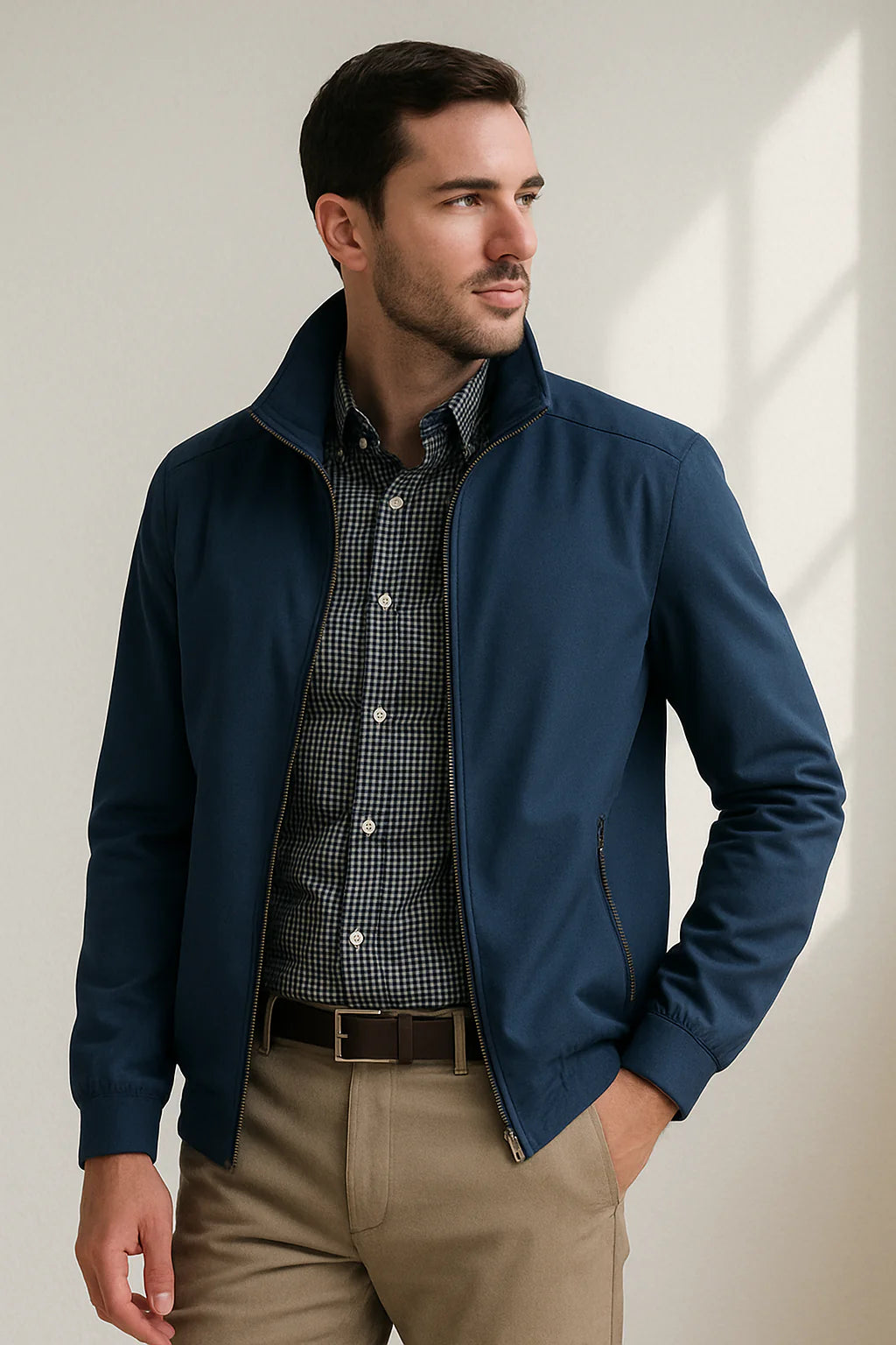 Chaqueta de entretiempo para hombre con cuello alzado y cremallera-Jackets for men-Casaluzia