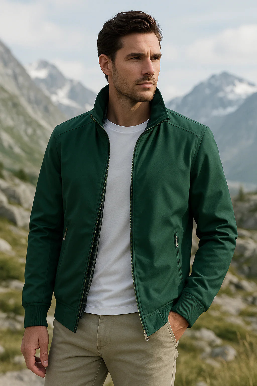 Chaqueta de entretiempo para hombre con cuello alzado y cremallera-Jackets for men-Casaluzia