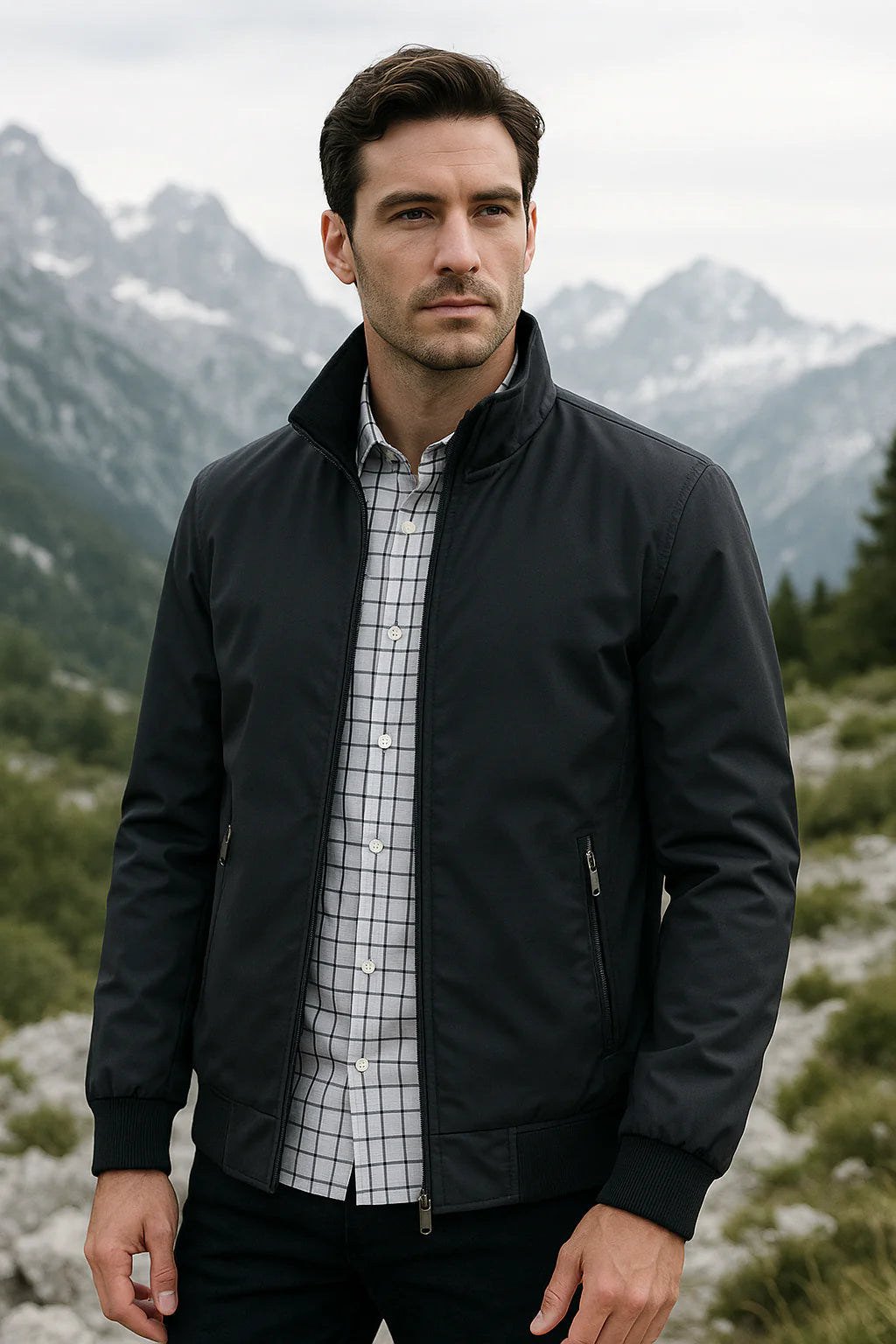 Chaqueta de entretiempo para hombre con cuello alzado y cremallera-Jackets for men-Casaluzia