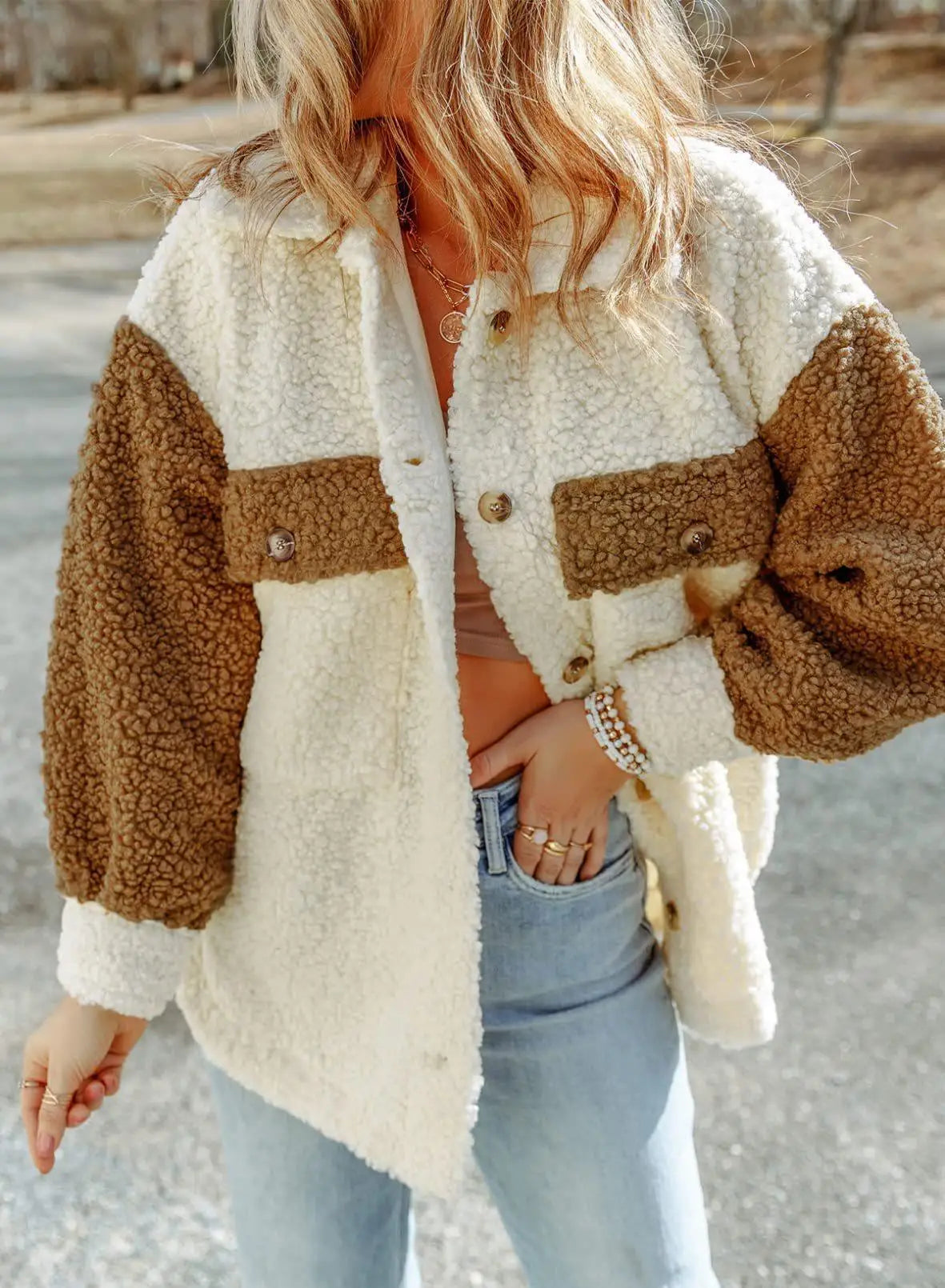 Chaqueta de sherpa extragrande con botones para mujer-Jacket for women-Casaluzia