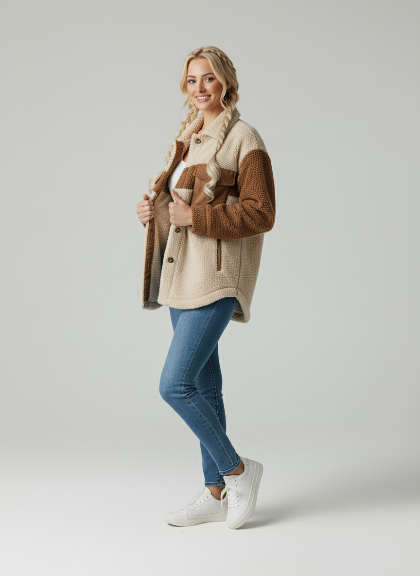 Chaqueta de sherpa extragrande con botones para mujer-Jacket for women-Casaluzia
