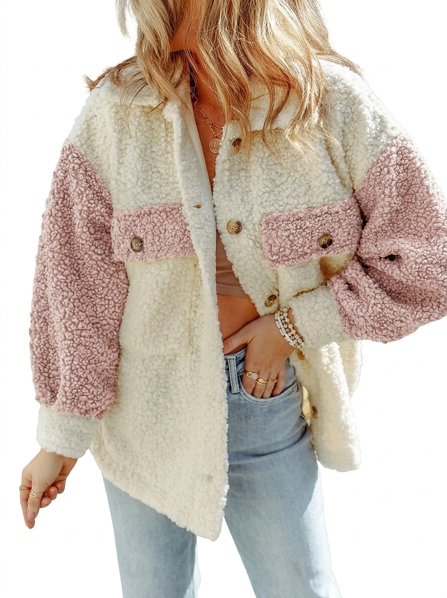Chaqueta de sherpa extragrande con botones para mujer-Jacket for women-Casaluzia