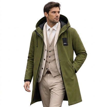 Chaqueta larga con capucha para hombre con cordón y cremallera frontal-Jackets for men-Casaluzia