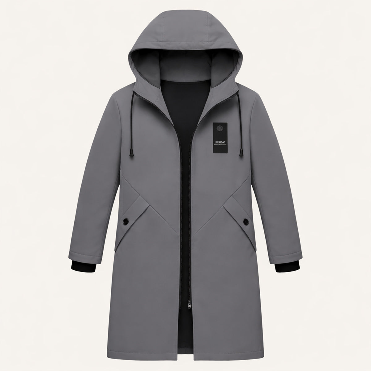 Chaqueta larga con capucha para hombre con cordón y cremallera frontal-Jackets for men-Casaluzia