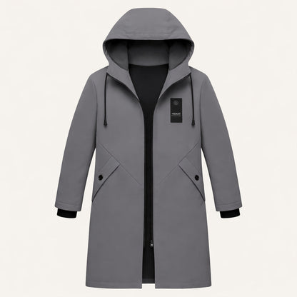 Chaqueta larga con capucha para hombre con cordón y cremallera frontal-Jackets for men-Casaluzia
