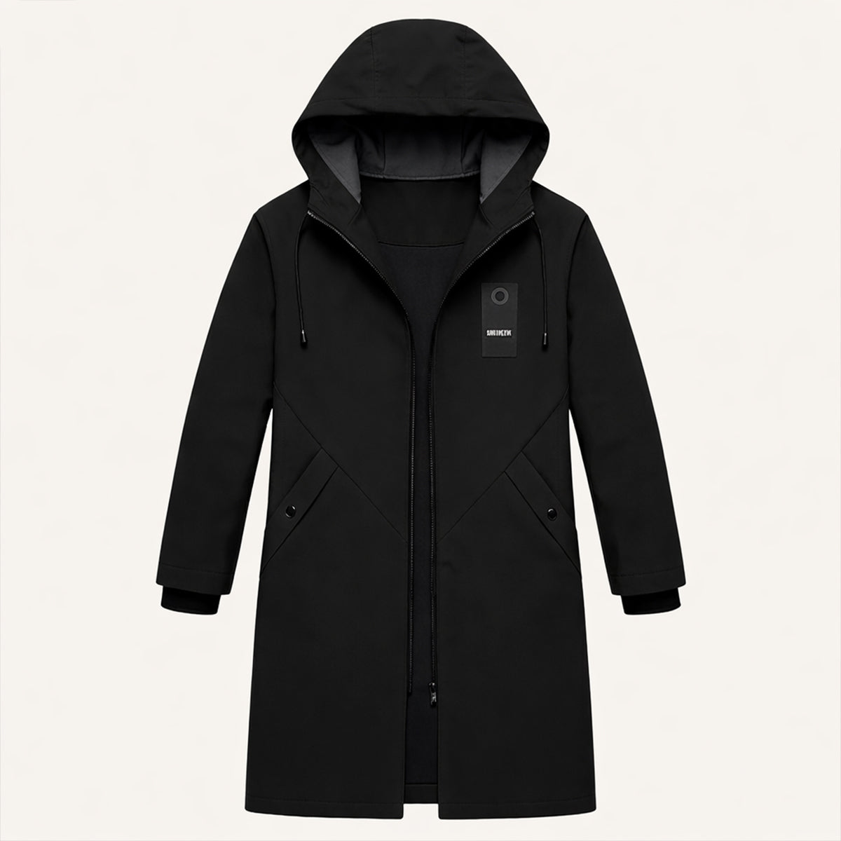 Chaqueta larga con capucha para hombre con cordón y cremallera frontal-Jackets for men-Casaluzia
