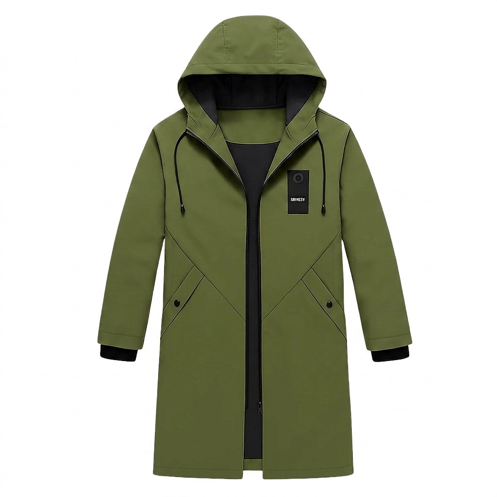 Chaqueta larga con capucha para hombre con cordón y cremallera frontal-Jackets for men-Casaluzia