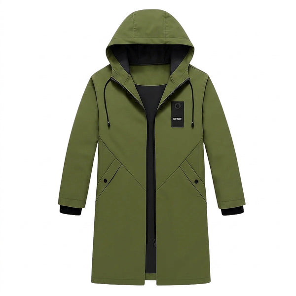 Chaqueta larga con capucha para hombre con cordón y cremallera frontal-Jackets for men-Casaluzia