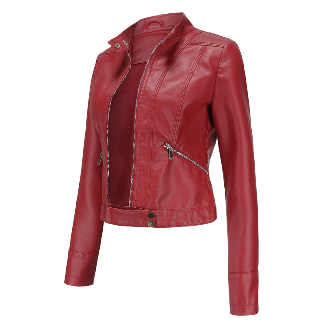 Chaqueta motera para mujer con cuello alzado y cremalleras-Jacket for women-Casaluzia