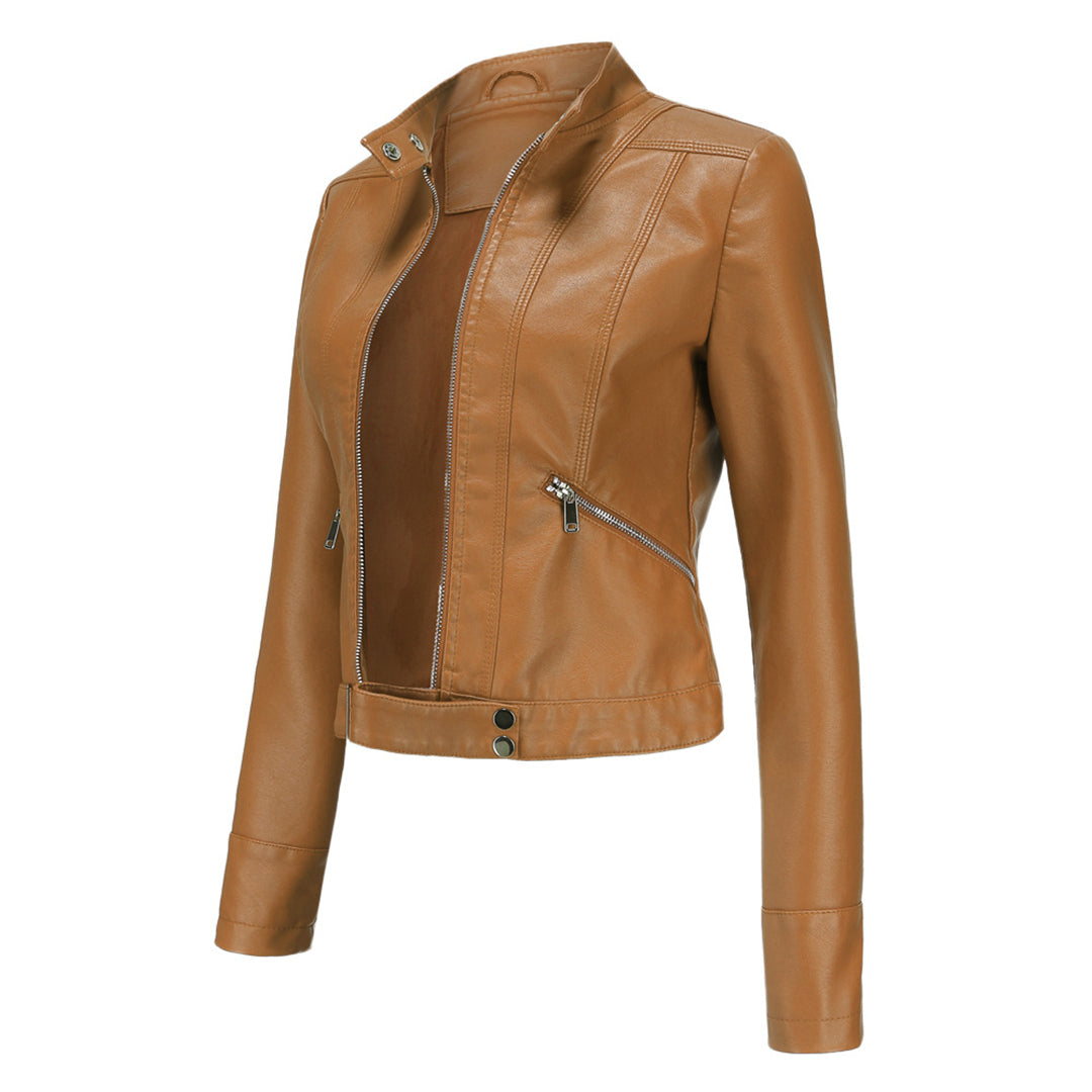 Chaqueta motera para mujer con cuello alzado y cremalleras-Jacket for women-Casaluzia