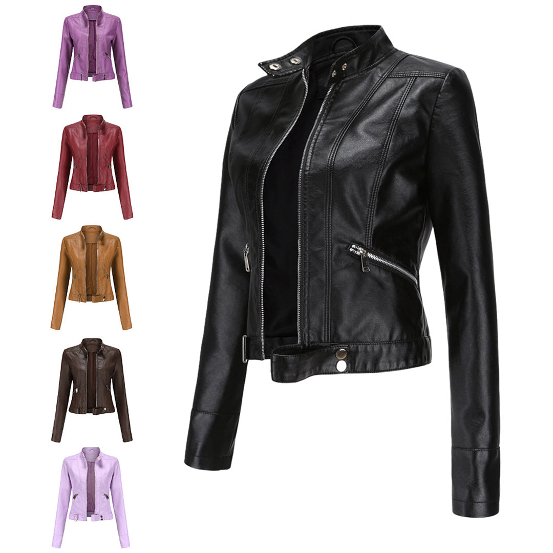 Chaqueta motera para mujer con cuello alzado y cremalleras-Jacket for women-Casaluzia