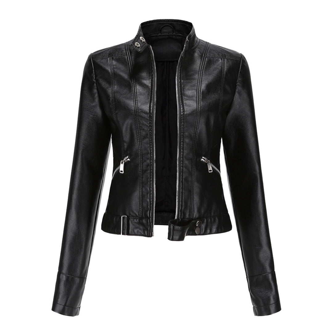 Chaqueta motera para mujer con cuello alzado y cremalleras-Jacket for women-Casaluzia