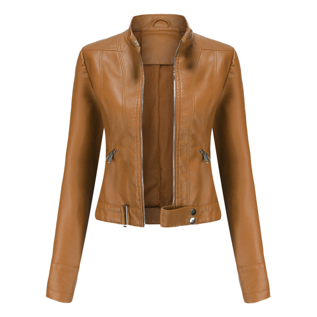 Chaqueta motera para mujer con cuello alzado y cremalleras-Jacket for women-Casaluzia
