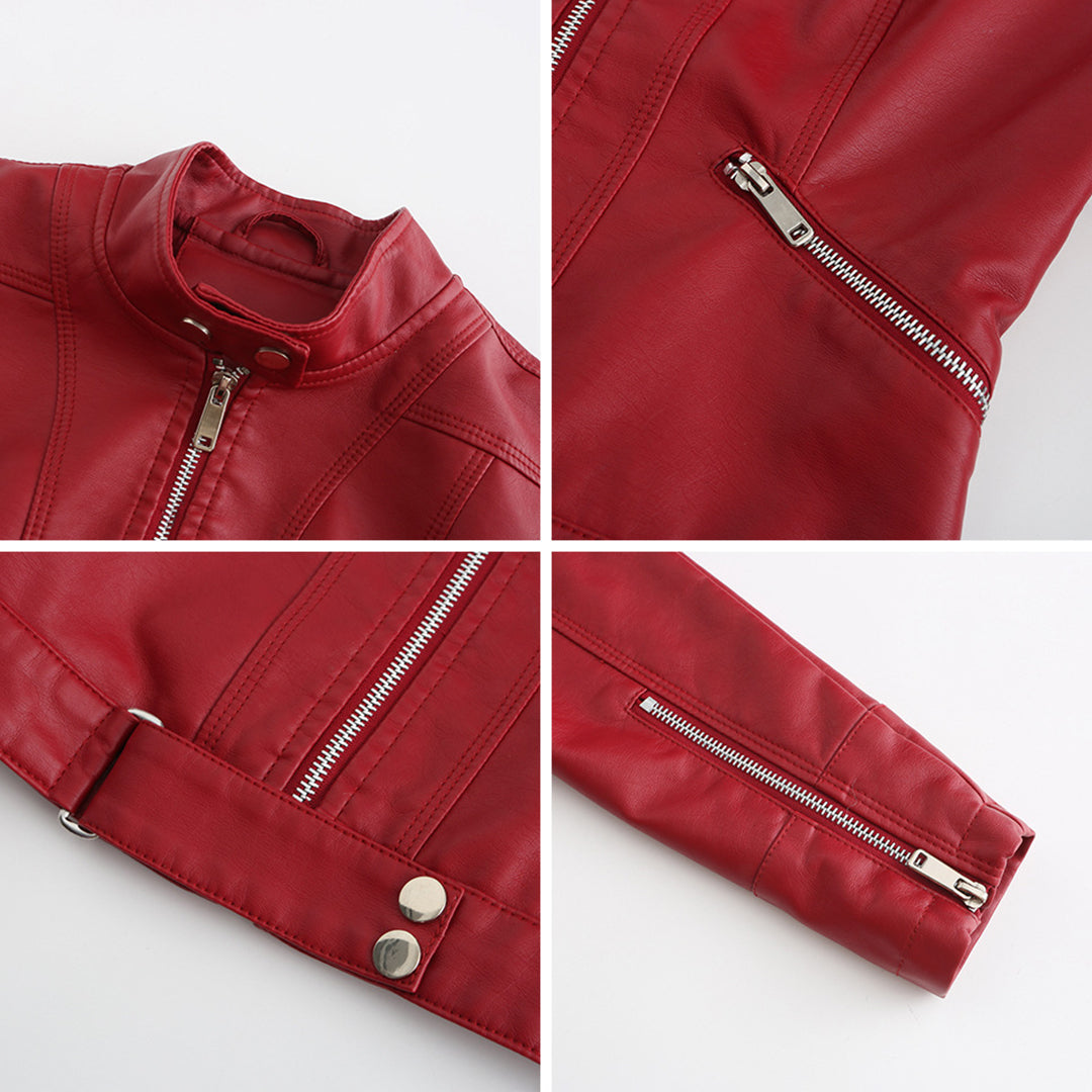 Chaqueta motera para mujer con cuello alzado y cremalleras-Jacket for women-Casaluzia