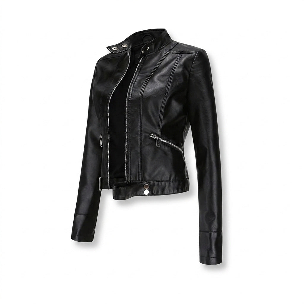 Chaqueta motera para mujer con cuello alzado y cremalleras-Jacket for women-Casaluzia