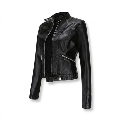 Chaqueta motera para mujer con cuello alzado y cremalleras-Jacket for women-Casaluzia
