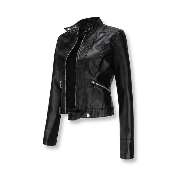 Chaqueta motera para mujer con cuello alzado y cremalleras-Jacket for women-Casaluzia