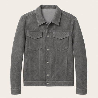 Chaqueta Trucker de ante para hombre con cierre de botones a presión-Jackets for men-Casaluzia