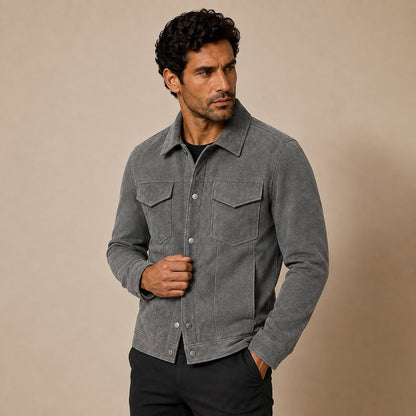 Chaqueta Trucker de ante para hombre con cierre de botones a presión-Jackets for men-Casaluzia