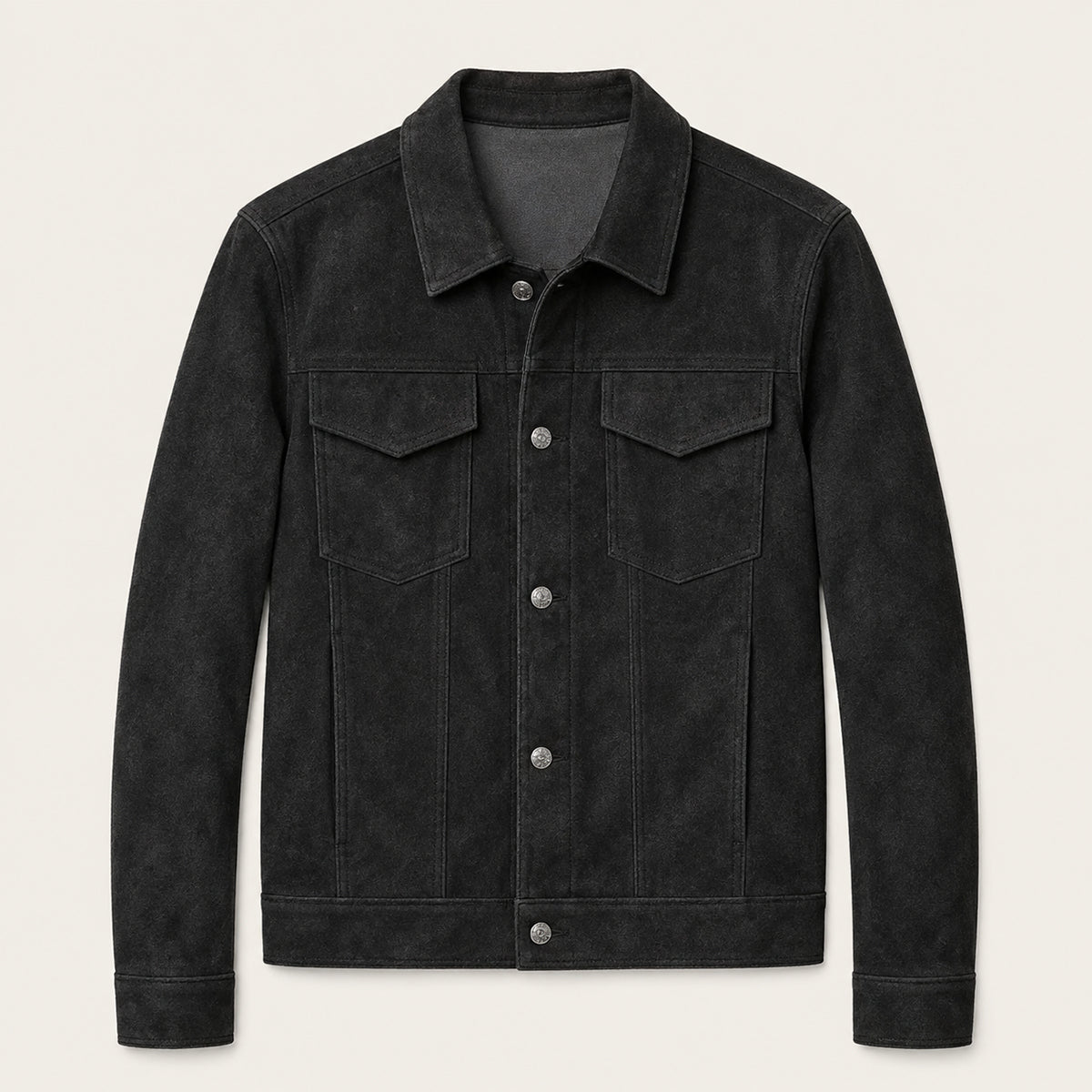 Chaqueta Trucker de ante para hombre con cierre de botones a presión-Jackets for men-Casaluzia