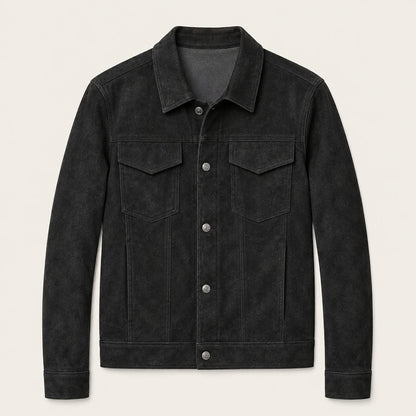 Chaqueta Trucker de ante para hombre con cierre de botones a presión-Jackets for men-Casaluzia
