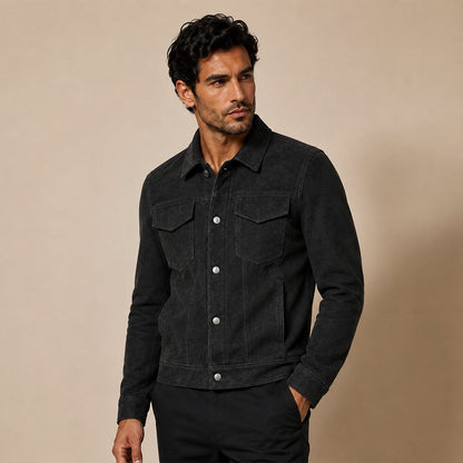 Chaqueta Trucker de ante para hombre con cierre de botones a presión-Jackets for men-Casaluzia