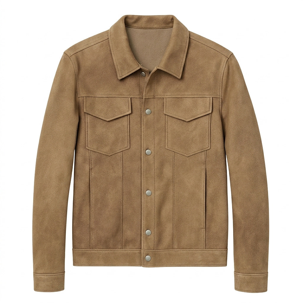 Chaqueta Trucker de ante para hombre con cierre de botones a presión-Jackets for men-Casaluzia