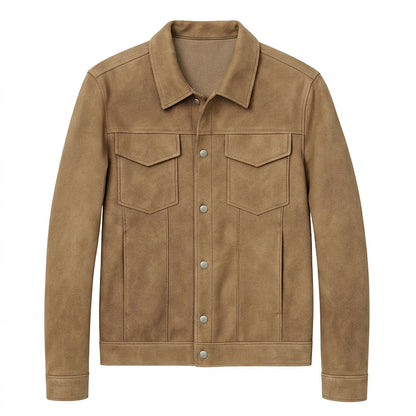 Chaqueta Trucker de ante para hombre con cierre de botones a presión-Jackets for men-Casaluzia
