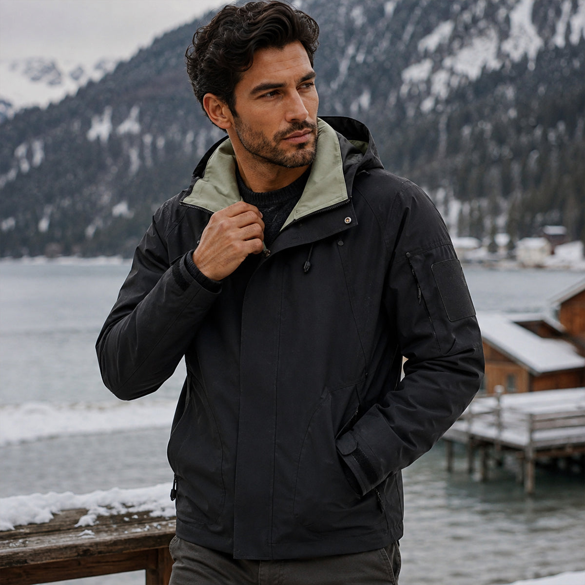 Chaqueta utilitaria con capucha para hombre y forro en contraste-Jackets for men-Casaluzia