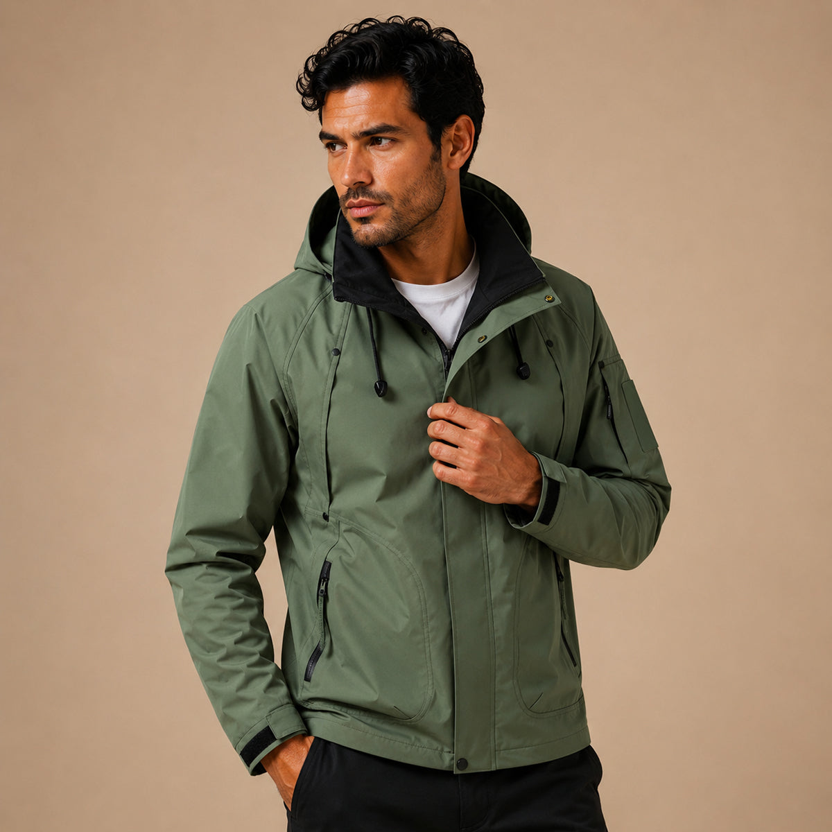 Chaqueta utilitaria con capucha para hombre y forro en contraste-Jackets for men-Casaluzia