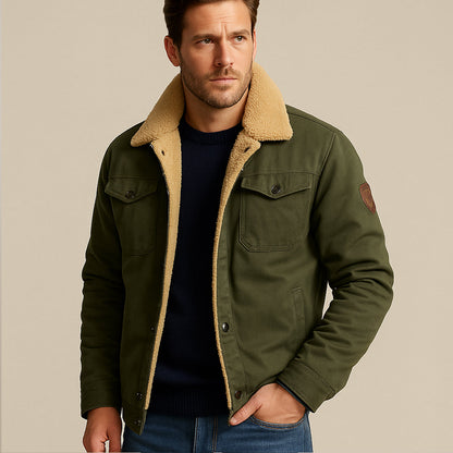 Chaqueta utilitaria para hombre con forro polar y cierre de botones-Jackets for men-Casaluzia