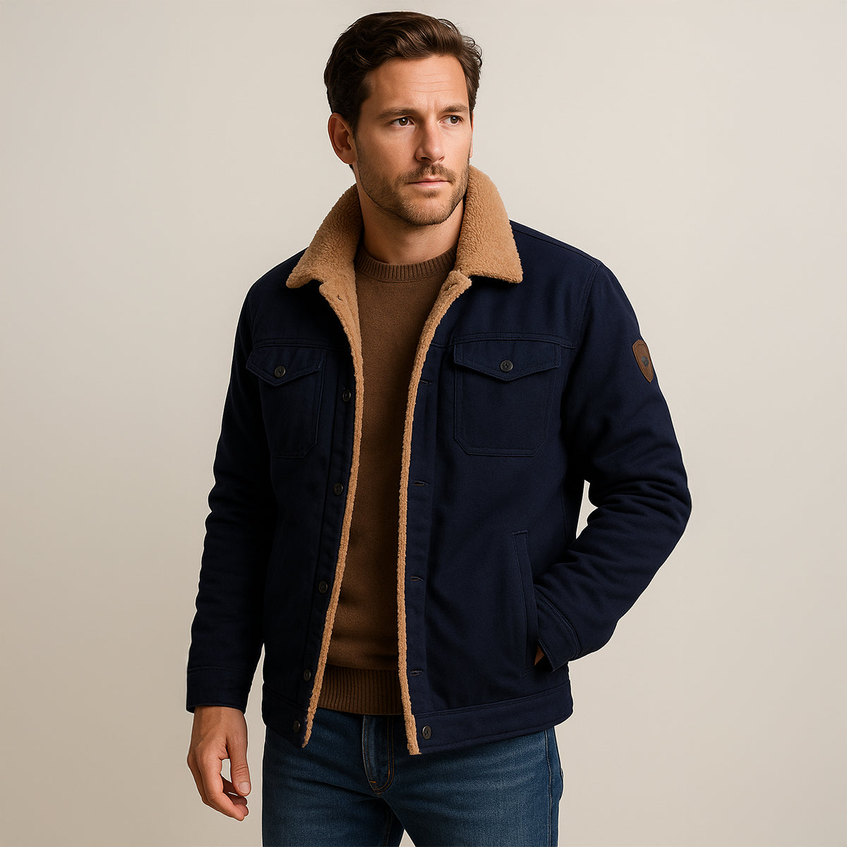 Chaqueta utilitaria para hombre con forro polar y cierre de botones-Jackets for men-Casaluzia