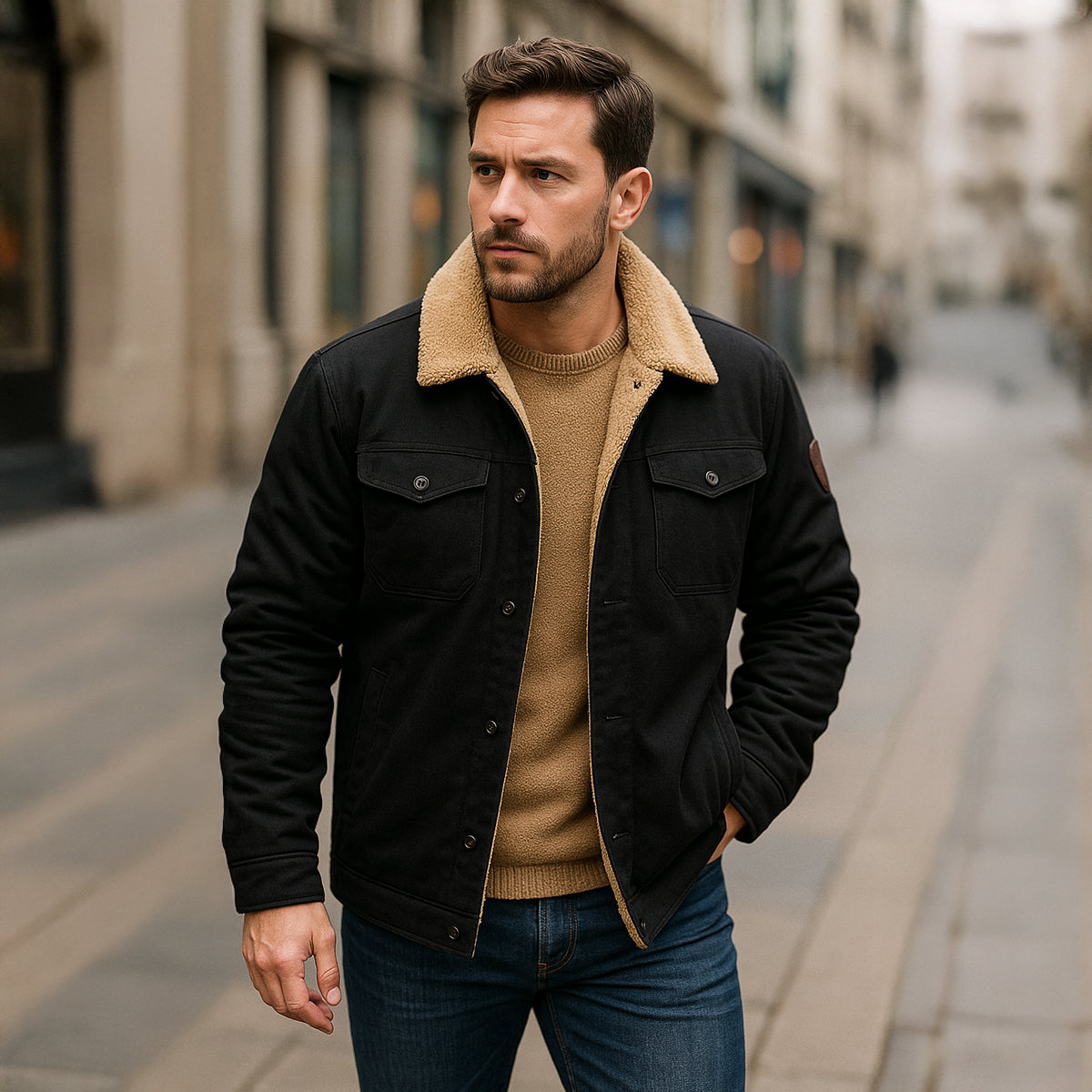 Chaqueta utilitaria para hombre con forro polar y cierre de botones-Jackets for men-Casaluzia