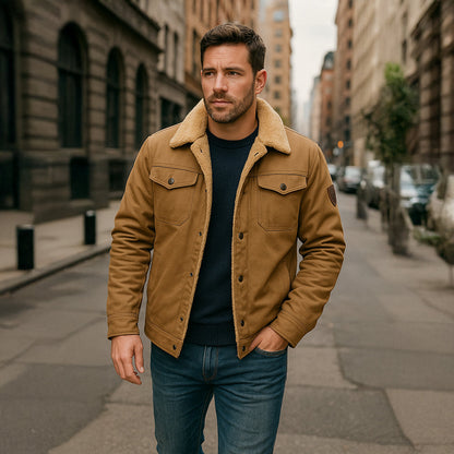 Chaqueta utilitaria para hombre con forro polar y cierre de botones-Jackets for men-Casaluzia