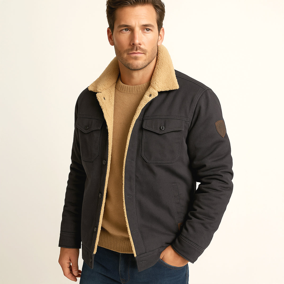 Chaqueta utilitaria para hombre con forro polar y cierre de botones-Jackets for men-Casaluzia