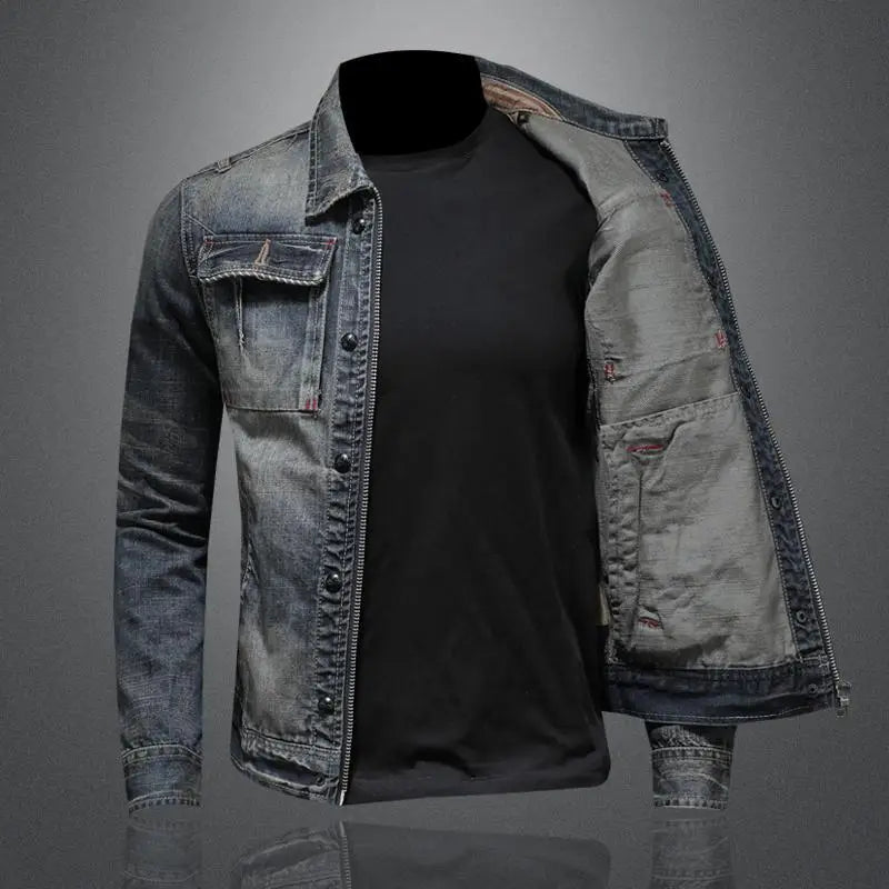 Chaqueta vaquera para hombre con cremallera y bolsillos en el pecho-Jackets for men-Casaluzia