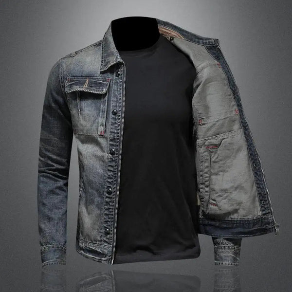 Chaqueta vaquera para hombre con cremallera y bolsillos en el pecho-Jackets for men-Casaluzia