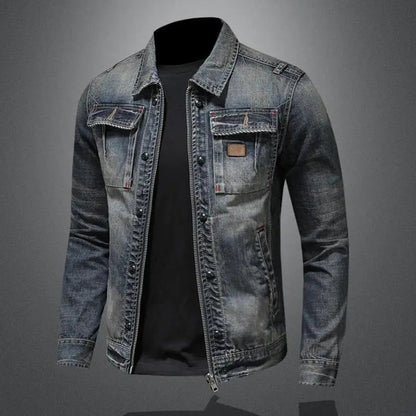 Chaqueta vaquera para hombre con cremallera y bolsillos en el pecho-Jackets for men-Casaluzia